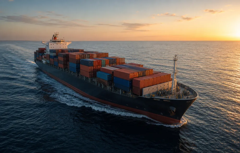 A car-carrier ship on the open sea